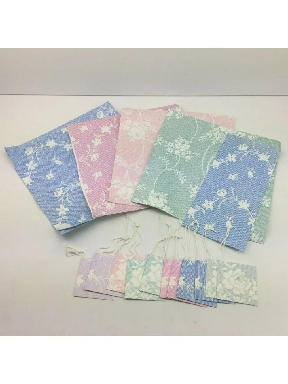 Gift Wrapping Paper Matching Tag Sets Floral Blue Pink Mint Peach Present